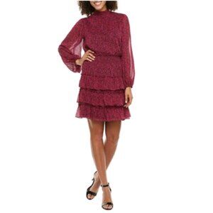 Sam & Jess Floral Peasant Cottagecore Tiered Ruffle Dress Balloon Sleeve Size M